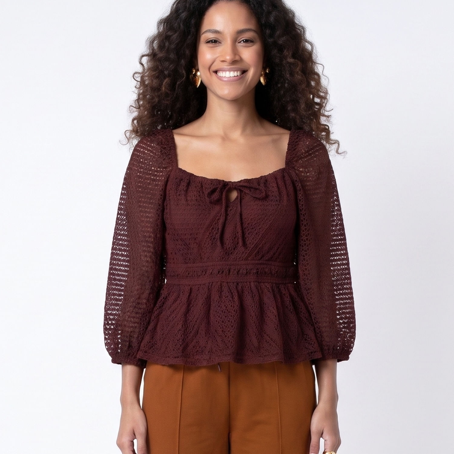BLUSA BATA RENDA MRR Marrom