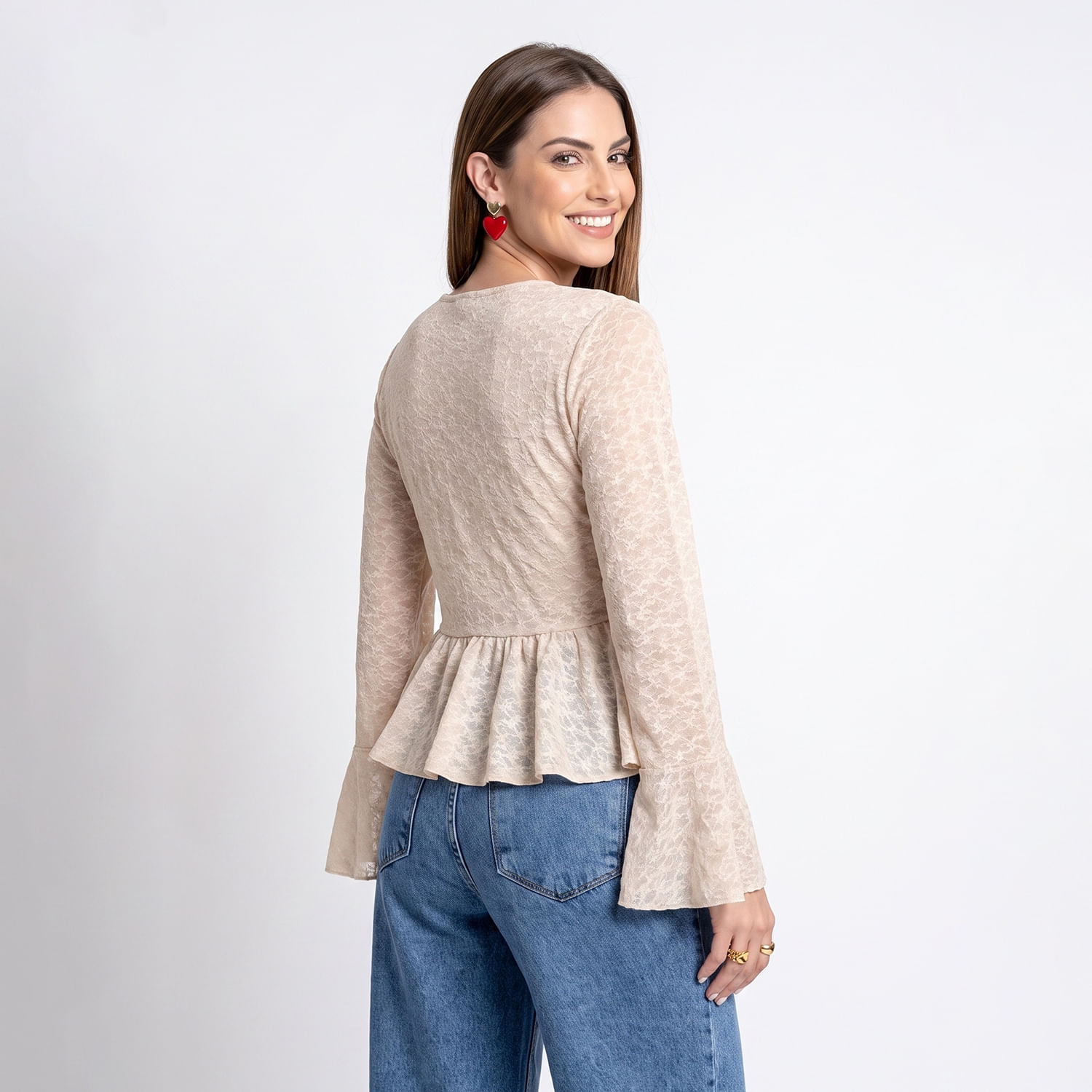 Blusa ML Renda Bege Bege