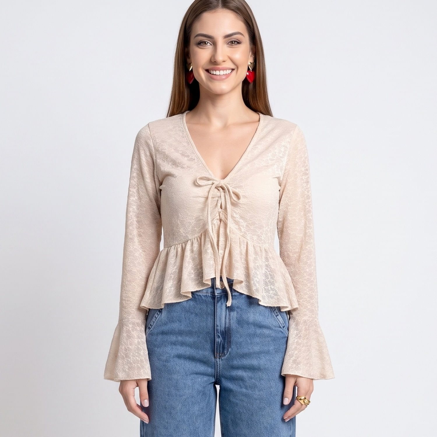 Blusa ML Renda Bege Bege