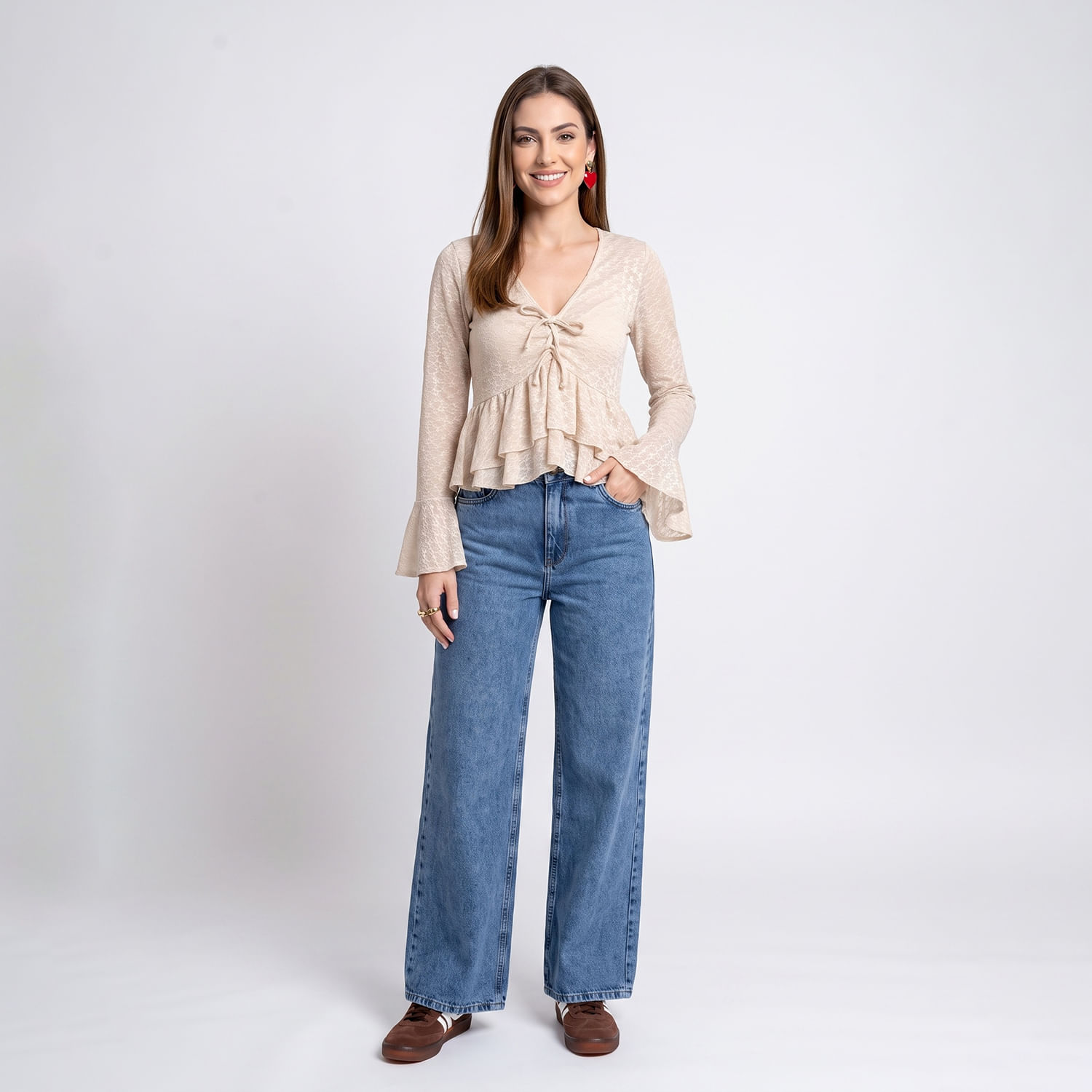 Blusa ML Renda Bege Bege