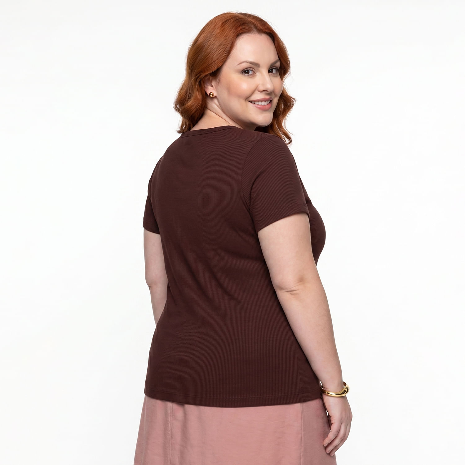 Blusa MC Rib. Marrom Marrom