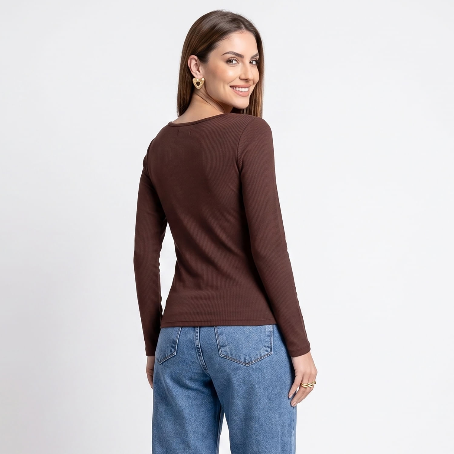 Blusa ML Rib Marrom Marrom