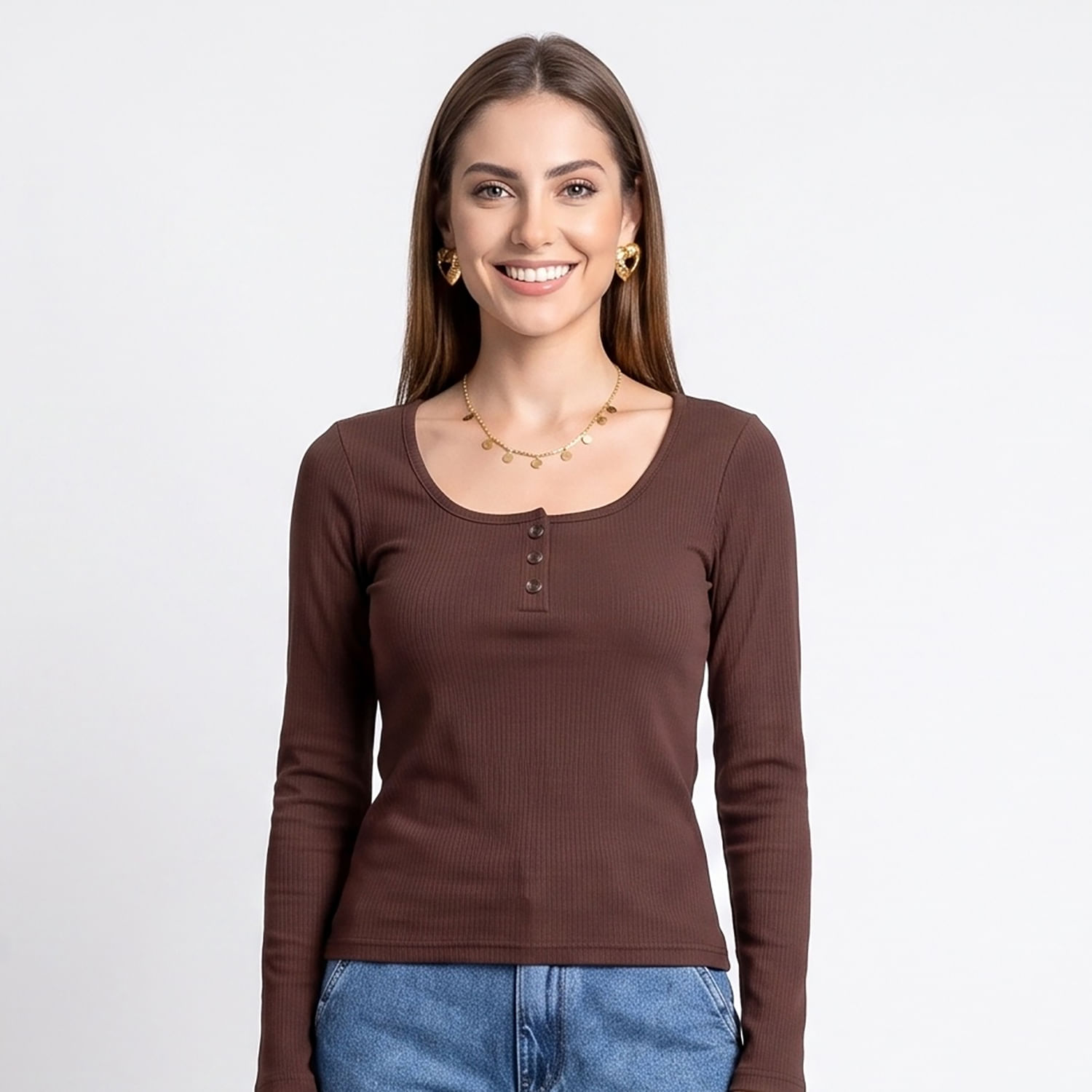 Blusa ML Rib Marrom Marrom