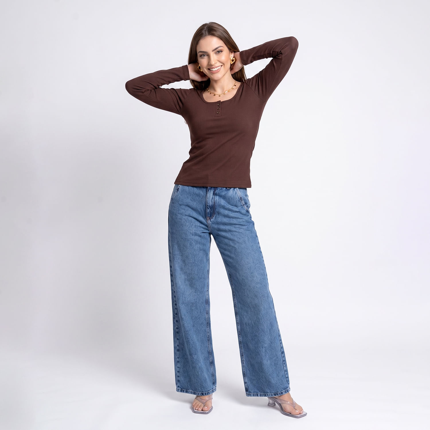 Blusa ML Rib Marrom Marrom