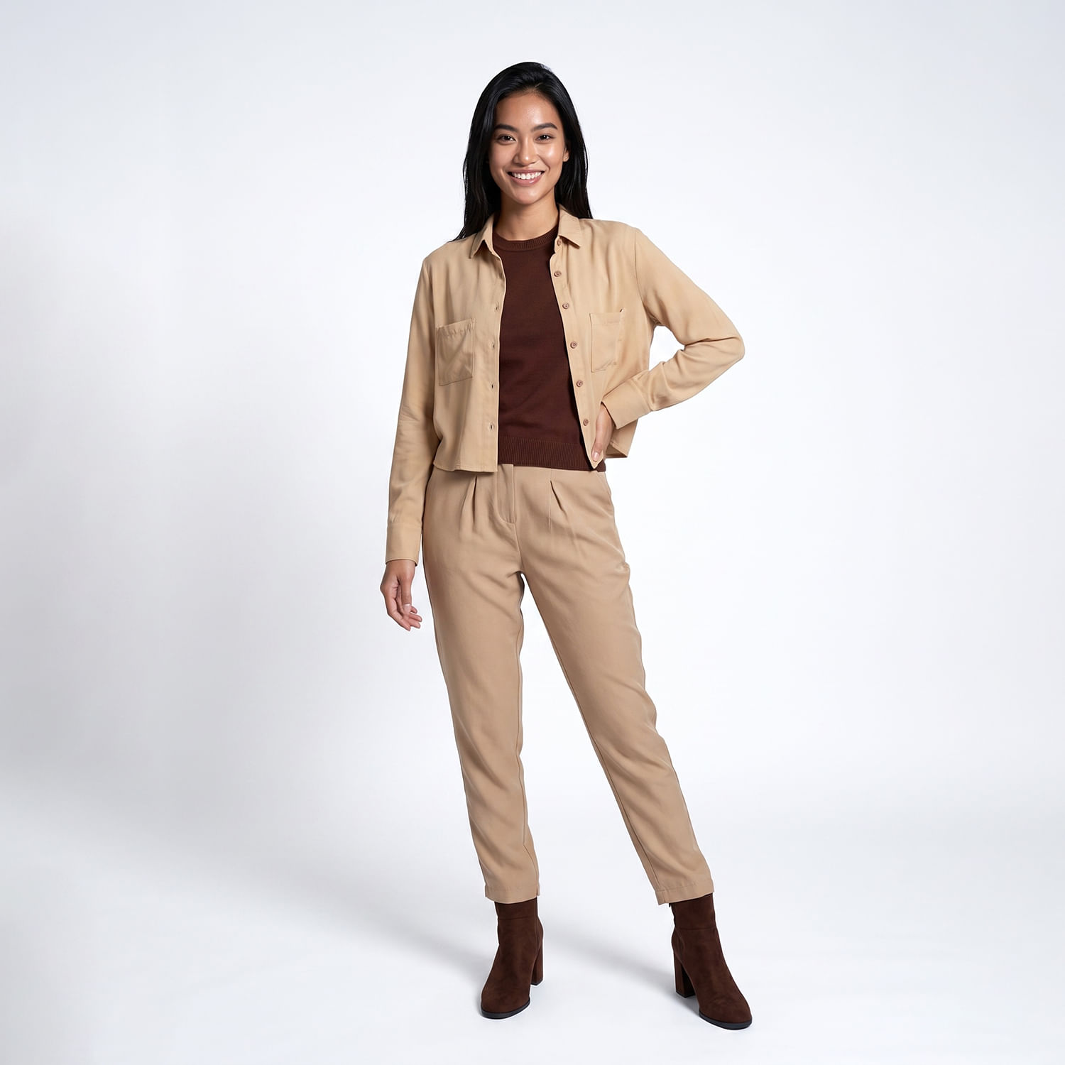 CAMISA ML CROPP BEGE Bege