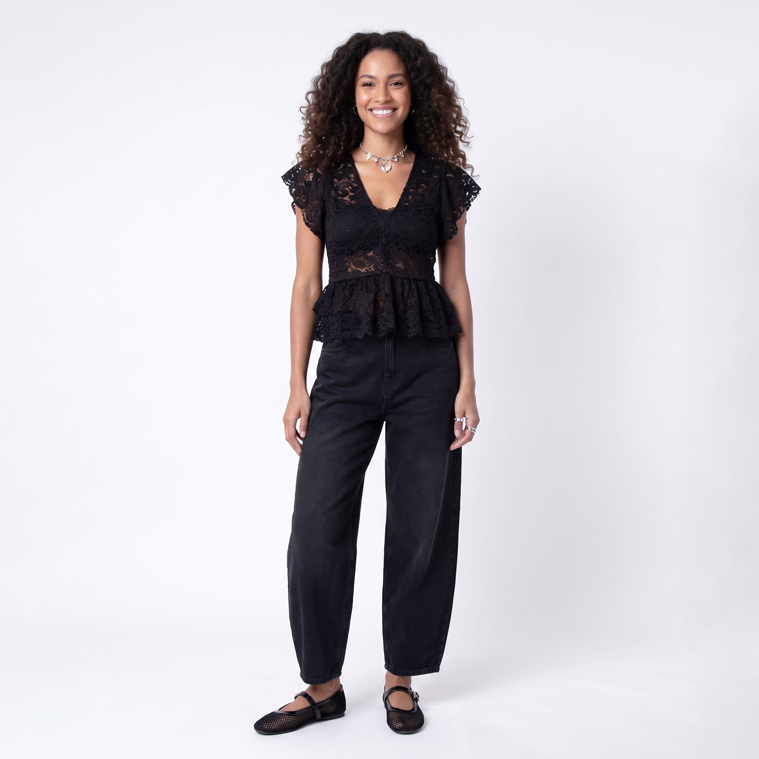 Blusa MC Renda Preto Preto