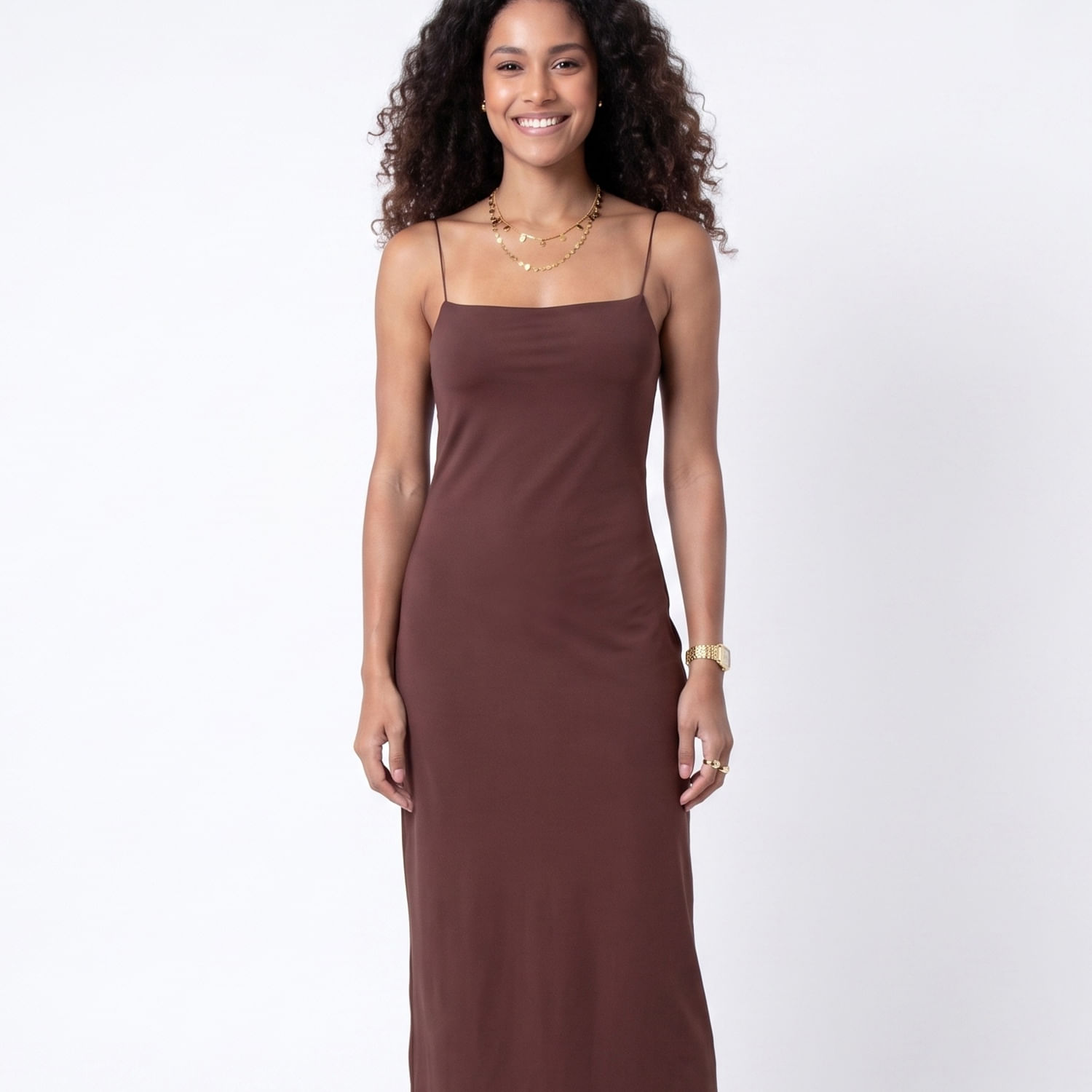 VESTIDO POLIAMI MARR Marrom