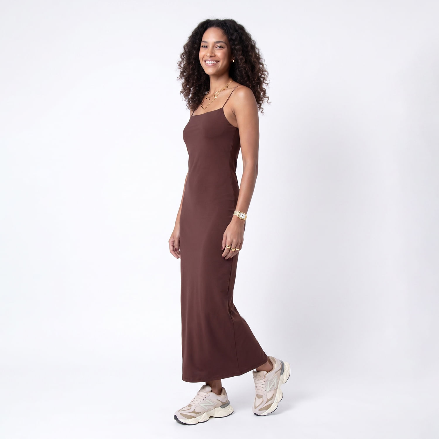 VESTIDO POLIAMI MARR Marrom
