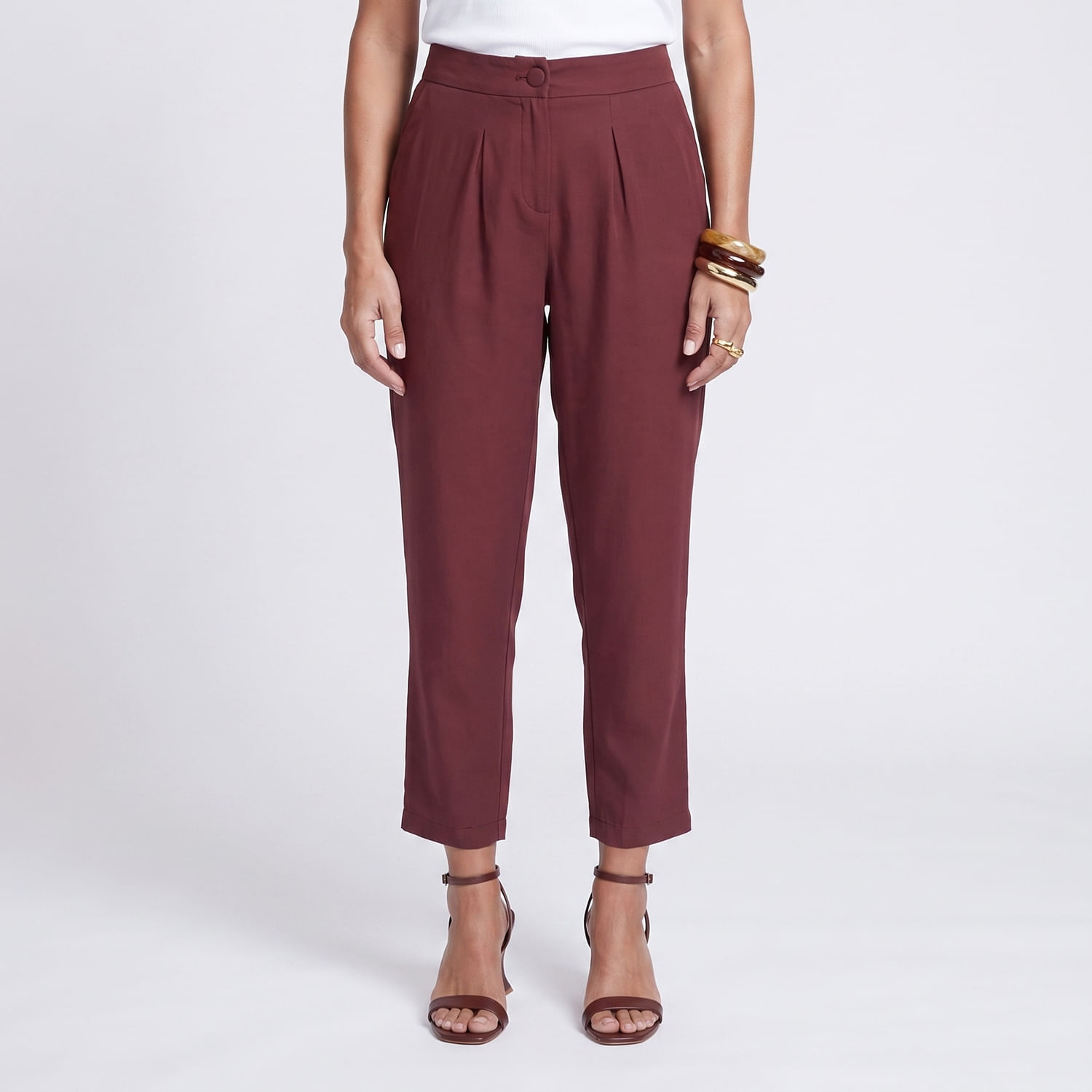 Calça Reta Marrom Marrom