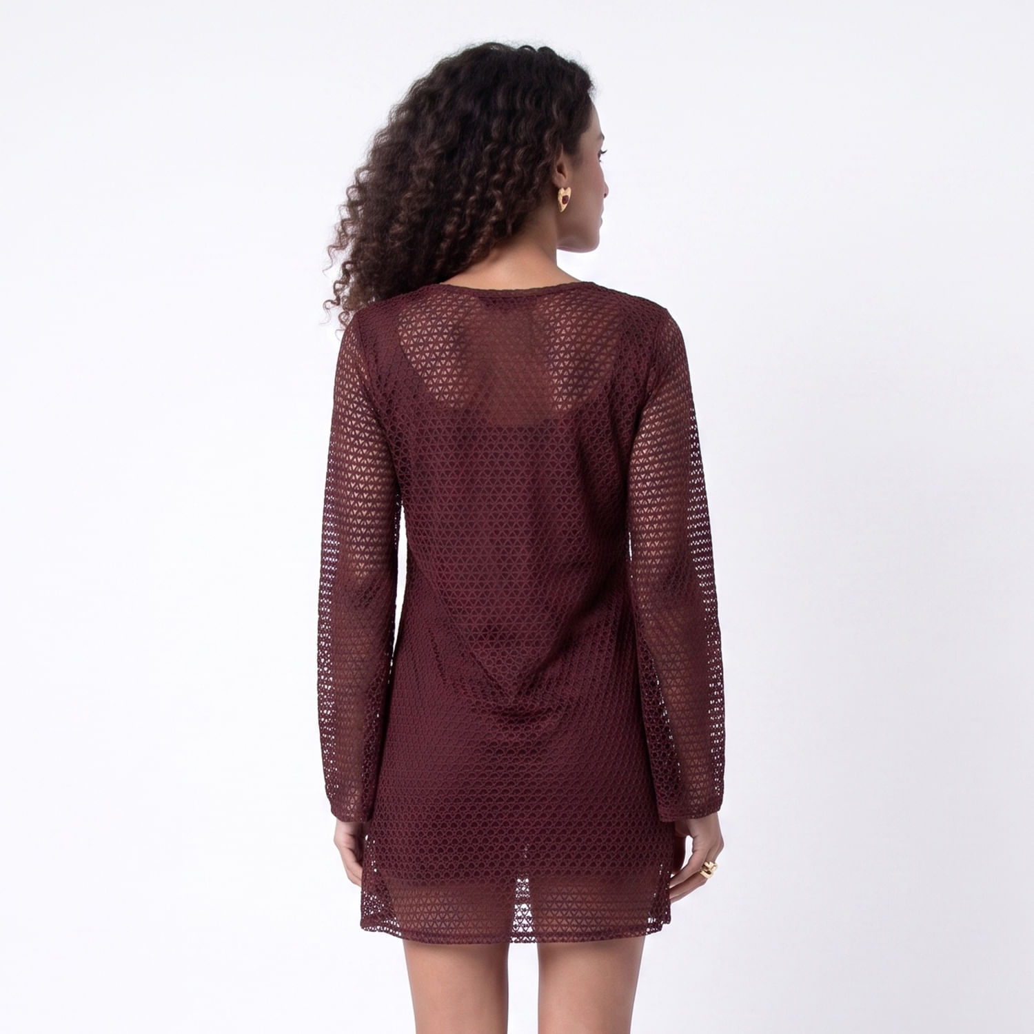 VESTIDO ML REND MARR Marrom